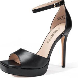 Women's Faux Leather Platform Heels 4.6-Inch Stiletto Ankle Strap Open Toe